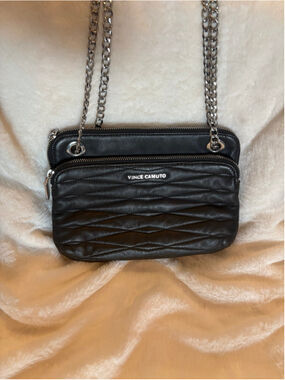Vince Camuto Black Quilted Leather Convertible Bag – Shoulder Crossbody handbag